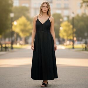 COS V-Neck Midi Slip Dress in BLACK Size 12